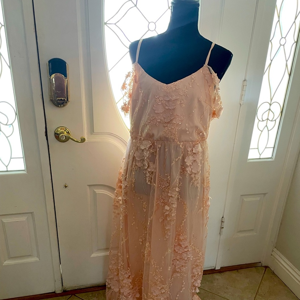 Gorgeous Pinkblush Light Pink Floral Embroidery Maternity Dress/Evening Gown XL